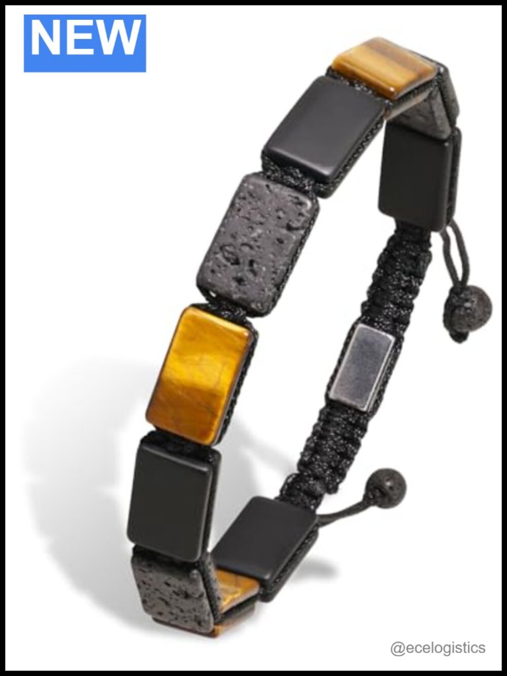 Triple Protection Bracelet Tiger Eye Lava Rock Onyx Adjustable Men
